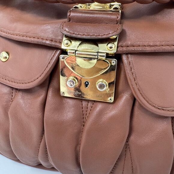 Miu Miu Brown Coffer matelassé leather hobo/shoulder bag with Braided Handle - Picture 7 of 16